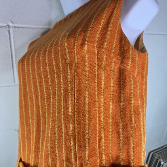Vtg 1960s Lanz Orange Yellow Striped Sleeveless Mod Dress - Picture 7 of 10